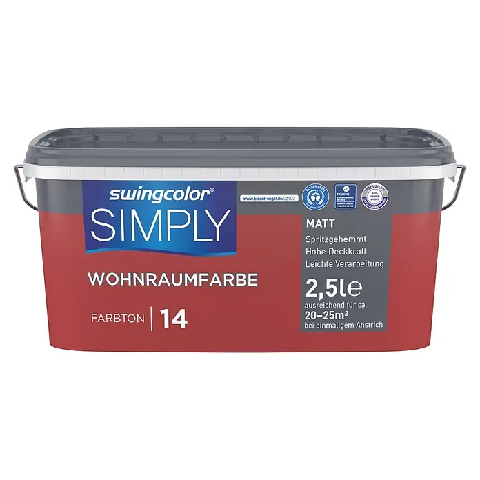 swingcolor Wandfarbe SIMPLY - Rot - Nr. 14, 2,5 l - Swingcolor Simply matte Wohnraumfarbe Eimer, 2,5L, Farbton 14 (rotbraun).