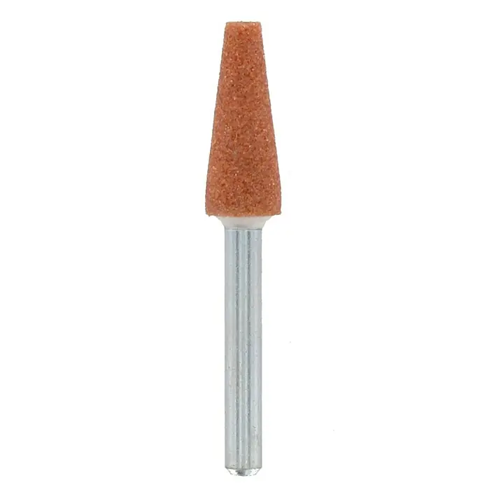 Dremel Korund-Schleifspitze Mod. 953 - Durchmesser Kopf: 6,4 mm, 3 Stk. - Kegelförmiger Schleifstift mit braunem Schleifkopf und silberfarbenem Schaft für präzise Schleifarbeiten.