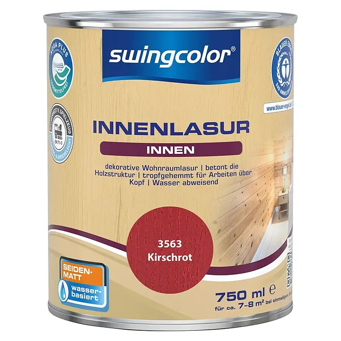 swingcolor Holzlasur Innenlasur - Kirschrot, 750 ml, Seidenmatt - Dose swingcolor Kirschrot Innenlasur, 750 ml, wasserbasiert.