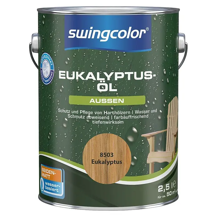 swingcolor Eukalyptus-Öl - Eukalyptus, 2,5 l, Seidenmatt - Swingcolor 2,5L Dose Eukalyptus-Holzöl für außen, seidenmatt und wasserbasiert, Farbton 8503 Eukalyptus.
