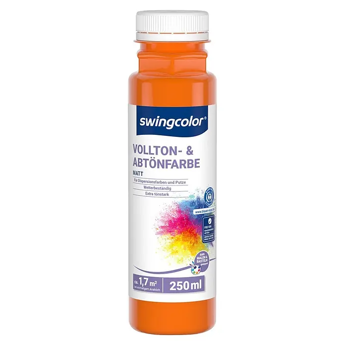 swingcolor Vollton- & Abtönfarbe - Gelborange, Matt, 250 ml - Orange swingcolor Vollton- & Abtönfarbe (matt) in einer 250ml Flasche.