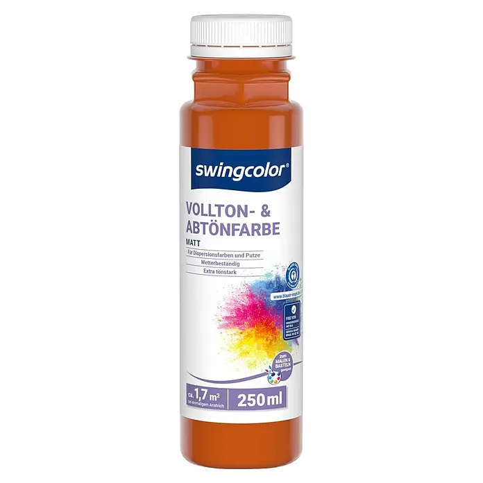 swingcolor Vollton- & Abtönfarbe - Terracotta, Matt, 250 ml - Braune matte swingcolor Vollton- & Abtönfarbe Flasche, 250ml.