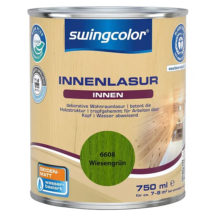 swingcolor Holzlasur Innenlasur - Wiesengrün, 750 ml, Seidenmatt - Swingcolor Innenlasur, Wiesengrün (6608), 750ml, wasserbasiert, seidenmatt.