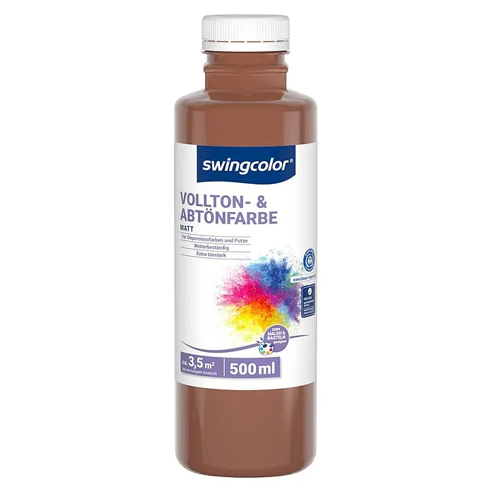 swingcolor Vollton- & Abtönfarbe - Moccabraun, Matt, 500 ml - Braune swingcolor 500ml Flasche mit matter Vollton- und Abtönfarbe, geeignet zum Malen und Basteln.
