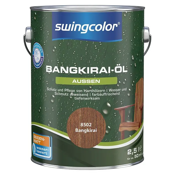 swingcolor Bangkirai-Öl - Bangkirai, 2,5 l, Seidenmatt - swingcolor Bangkirai-Öl Dose (2,5L) für Außen-Harthölzer, seidenmatt, wasserbasiert, Farbe 8502 Bangkirai.