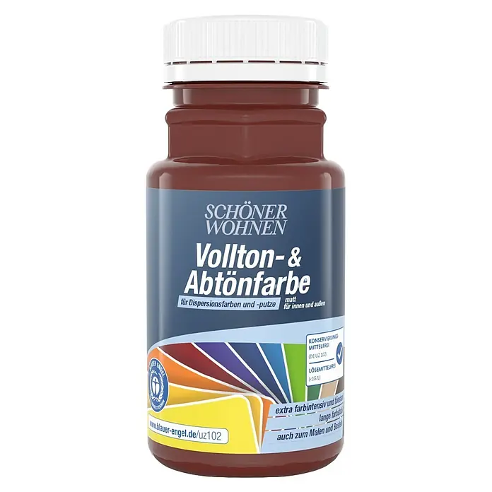 SCHÖNER WOHNEN-Farbe Vollton- & Abtönfarbe - Brombeerrot, Matt, 125 ml - Bräunlich-rote Vollton- & Abtönfarbe in einer Flasche mit weißem Schraubverschluss. Für Dispersionsfarben und -putze, innen und außen.