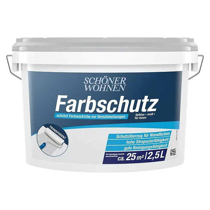 SCHÖNER WOHNEN-Farbe Schutzanstrich Farbschutz - 2,5 l, Transparent - Weißer Farbschutz-Eimer mit grauem Deckel und blauem Etikett, transparent und matt für Innenwandfarben, 2,5L für ca. 25m².