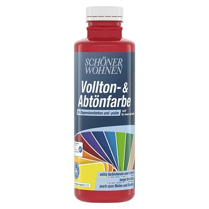 SCHÖNER WOHNEN-Farbe Vollton- & Abtönfarbe - Mohnrot, Matt, 500 ml - Rote Flasche SCHÖNER WOHNEN Vollton- & Abtönfarbe, eine matte, extra farbintensive Tönungsfarbe für vielfältige Anwendungen.