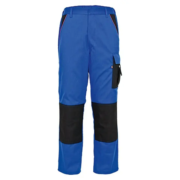 Arbeitshose - M, Kornblau/Schwarz - Blaue Arbeitshose mit schwarzen Kniepatches und Seitentasche für sicheren und strapazierfähigen Einsatz bei der Arbeit.