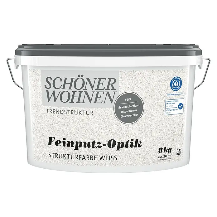 SCHÖNER WOHNEN-Farbe Trendstruktur Dekoputz Feinputz-Optik Strukturfarbe - Weiß, 8 kg, Fein - Weißer SCHÖNER WOHNEN Feinputz-Optik Strukturfarbe Eimer, 8 kg, für feine Oberflächen.