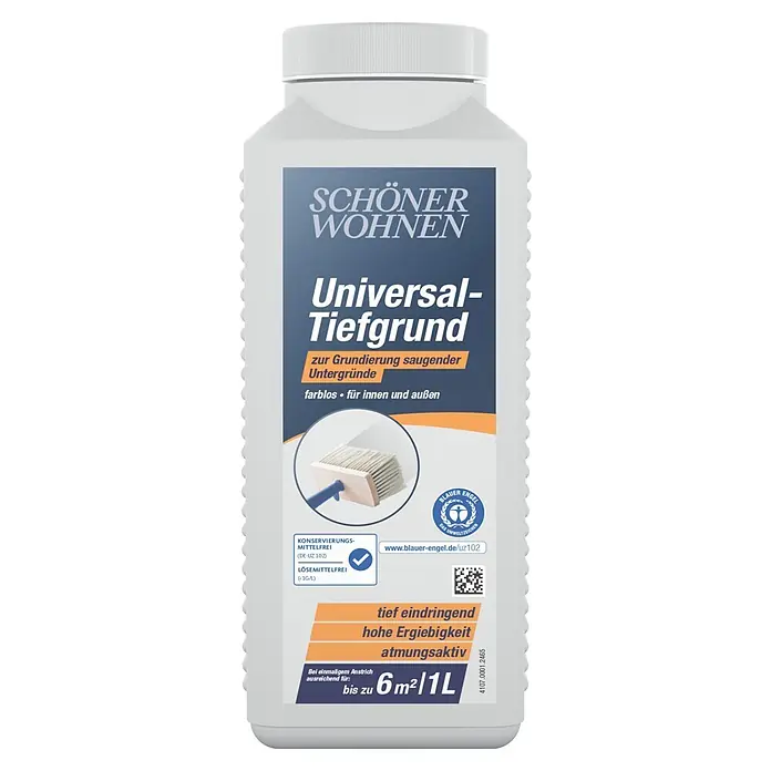 SCHÖNER WOHNEN-Farbe Tiefengrund - 1 l - Weiße Kunststoffflasche SCHÖNER WOHNEN Universal-Tiefgrund für saugende Untergründe, 1L.