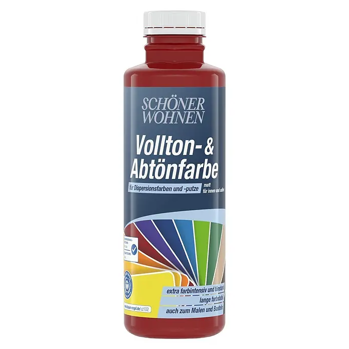 SCHÖNER WOHNEN-Farbe Vollton- & Abtönfarbe - Rot, Matt, 500 ml - Rote Flasche SCHÖNER WOHNEN Vollton- & Abtönfarbe für Dispersionsfarben und -putze.
