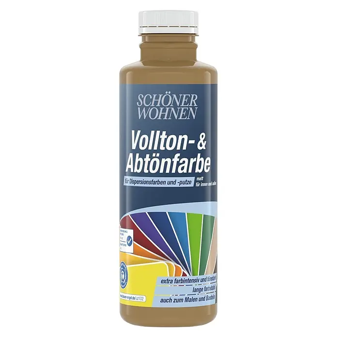 SCHÖNER WOHNEN-Farbe Vollton- & Abtönfarbe - Nougat, Matt, 500 ml - Braune Flasche matte Vollton- und Abtönfarbe für Dispersionsfarben und Putze innen und außen.