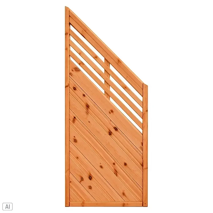 Joda Sichtschutz-Abschlusselement Bonn Schrägelement - B x H: 90 x 180/90 cm, Natur/ Pinie, Abschluss rechts - Holztreppengeländer mit diagonalen Latten und massiver unterer Verkleidung.