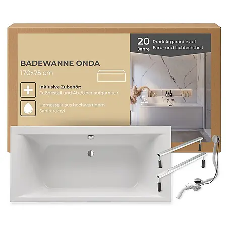 Interpromo  Badewanne Onda Komplettset inkl. Fußgestell 170 x 75