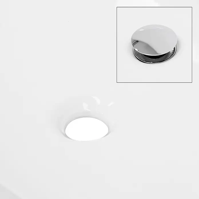 LuxeBath Waschbecken Keramik in Weiß glänzend Ø42x13,5 cm Diamant Design -  - Verchromter Pop-up-Waschbeckenstöpsel für ein weißes Keramikwaschbecken.