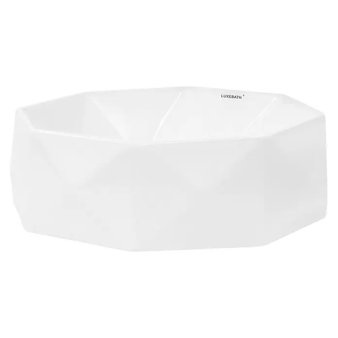 LuxeBath Waschbecken Keramik in Weiß glänzend Ø42x13,5 cm Diamant Design -  - Weißes, facettiertes, sechseckiges freistehendes Badewannenbecken von LUXEBATH.