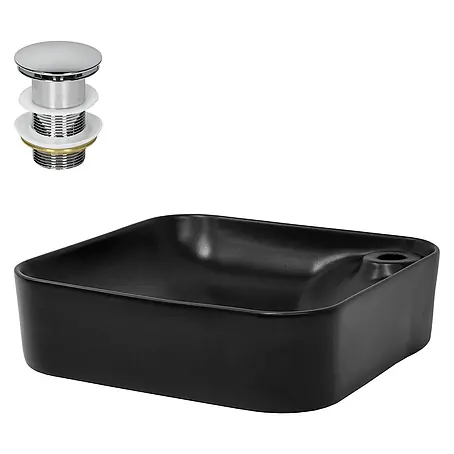 LuxeBath Waschbecken Keramik Schwarz Matt 43x43x12cm Ablaufgarnitur