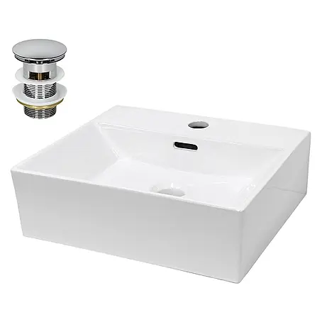 LuxeBath Waschbecken Keramik Waschtisch 415x360x130 mm mit Ablaufgarnitur