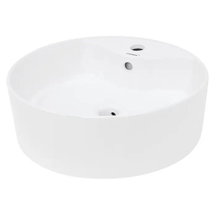 LuxeBath Waschbecken Keramik Waschtisch Ø 460 x 155 mm Rund Weiß Spülbecken -  - Weißes rundes Keramik-Aufsatzwaschbecken mit Abfluss, Überlauf und Hahnlöchern.