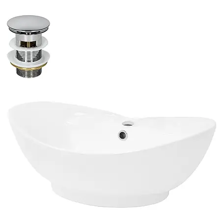 ML-Design Waschbecken Keramik Oval Weiß 59x20,5x39,5 cm Ablaufgarnitur
