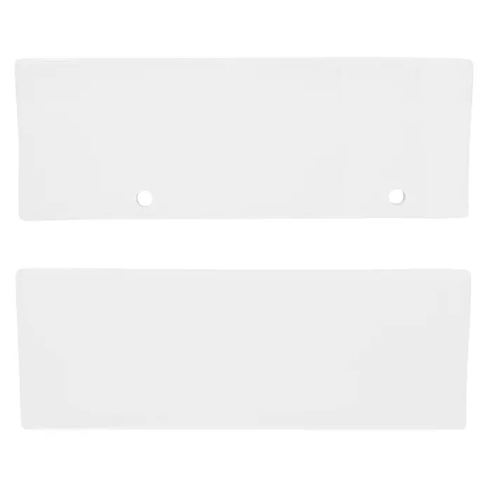 LuxeBath Waschbecken Keramik Weiß 350x205x125mm eckig Ablaufgarnitur Rechts -  - Zwei weiße rechteckige Kunststoffplatten, eine mit zwei Befestigungslöchern.