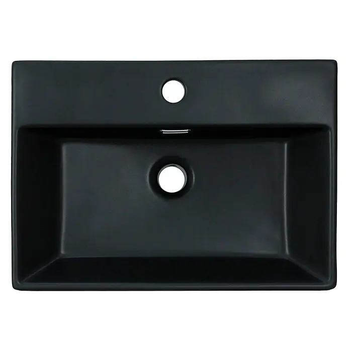 LuxeBath Waschbecken Keramik in Schwarz matt 51,5x36x13cm Waschtisch Becken -  - Rechteckiges mattes schwarzes Badezimmerwaschbecken mit einem Hahnloch und Überlauf.