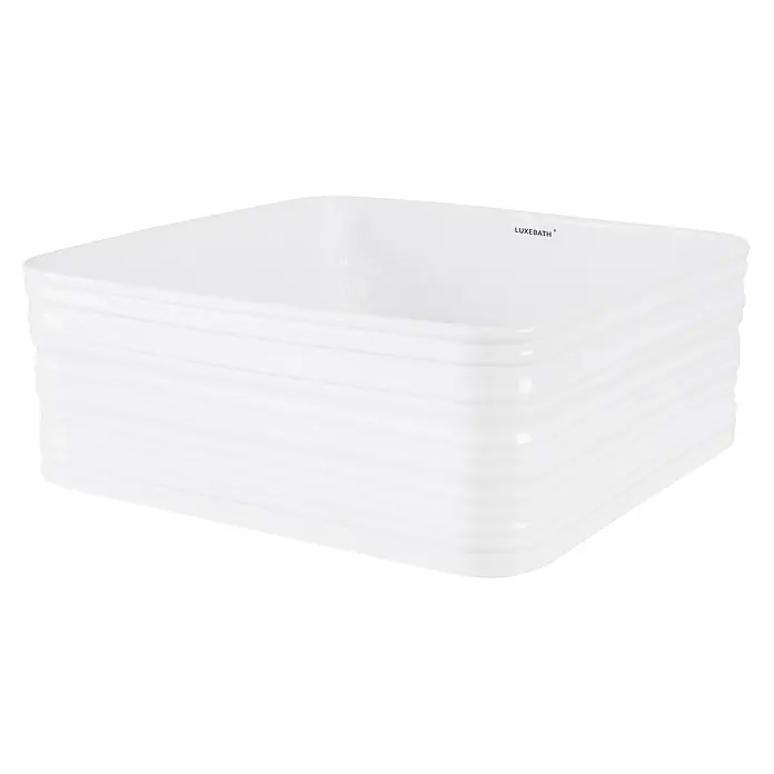 LuxeBath Waschbecken Keramik Weiß glänzend 39x39x15 cm Quadratisch -  - Weißes quadratisches Keramikbecken mit gerippter Außenseite und 'LUXEBATH'-Logo.