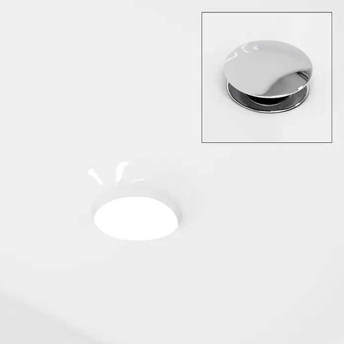 LuxeBath Waschbecken Keramik Waschtisch 400x400x135mm Rund Weiß Spülbecken -  - Weißer Überlaufdeckel und verchromter Ablaufstopfen für ein Waschbecken.