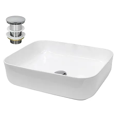 ECD Germany Waschbecken Waschtisch 505x395x135 mm Weiß Ablaufgarnitur
