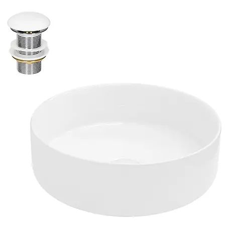 LuxeBath Waschtisch Keramik Ø 355 x 120 mm inkl. Ablaufgarnitur Rund Weiß