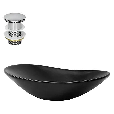 ML-Design Waschbecken Keramik Schwarz Matt 63x36x15,5cm Ablaufgarnitur Oval