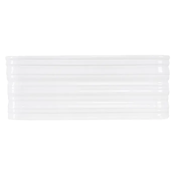 LuxeBath Waschbecken Keramik Weiß 39x39x15cm Quadratisch mit Ablaufgarnitur -  - Rechteckige weiße glasierte Keramikfliese mit horizontaler gerippter Struktur.