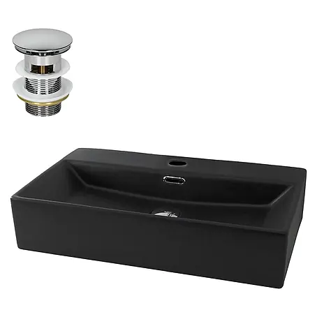 ML-Design Waschbecken Schwarz Matt 605x365x130mm mit Ablaufgarnitur