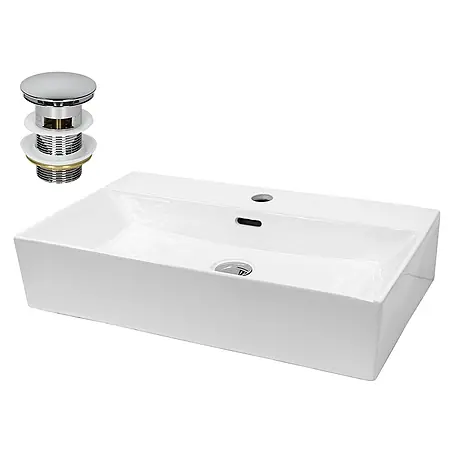 ECD Germany Waschbecken Waschtisch 515x360x130 mm Keramik Weiß mit Überlauf