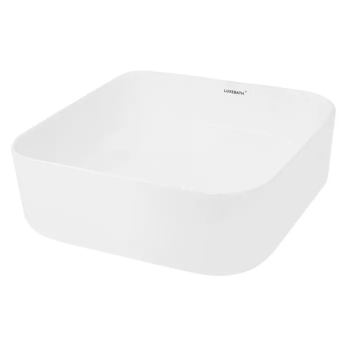 LuxeBath Waschbecken Keramik 390x390x140 mm Weiß mit Ablaufgarnitur -  - Weißes rechteckiges Keramikwaschbecken mit abgerundeten Ecken, Marke LUXEBATH.