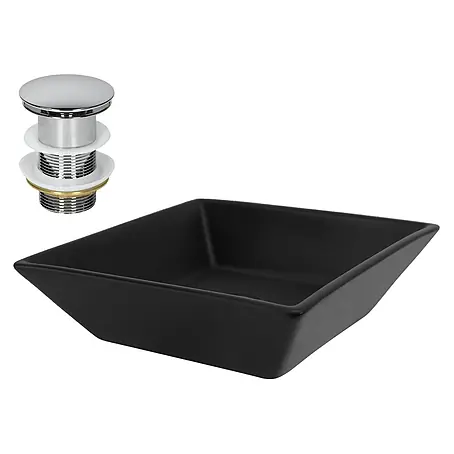 ML-Design Waschbecken Keramik Schwarz 41x41x12 cm Eckig Ablaufgarnitur