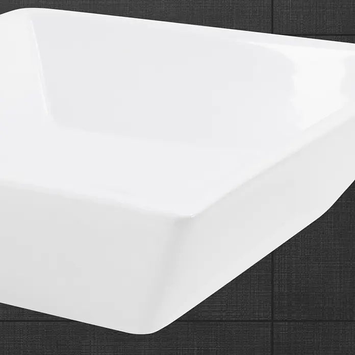LuxeBath Aufsatzwaschbecken Waschtisch aus Keramik für Badezimmer / Gäste-WC - Ohne Spezialglasur, Weiß - Weißes, glänzendes, quadratisches Serviergericht mit sanft abgerundeten Kanten.