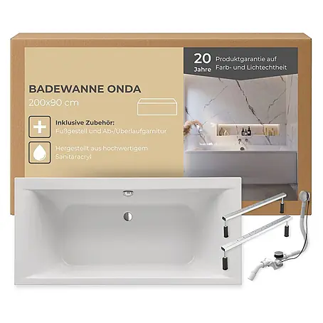 Interpromo  Badewanne Onda Komplettset inkl. Fußgestell 200 x 90