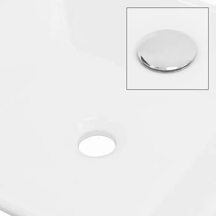 LuxeBath Aufsatzwaschbecken Waschtisch aus Keramik für Badezimmer / Gäste-WC - Ohne Spezialglasur, Weiß - Weißes Waschbecken mit offenem Abflussloch und verchromtem Pop-up-Stopfen.