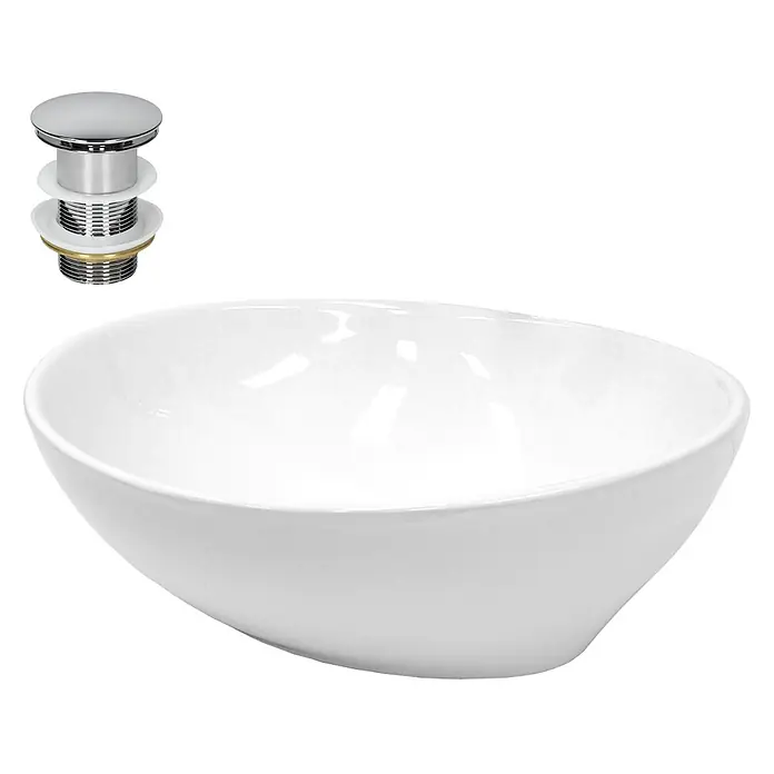 ECD Germany Waschbecken Keramik 410x330x142 mm Weiß mit Ablaufgarnitur -  - Weißes Keramikwaschbecken mit passendem verchromtem Push-Open Ablaufventil.