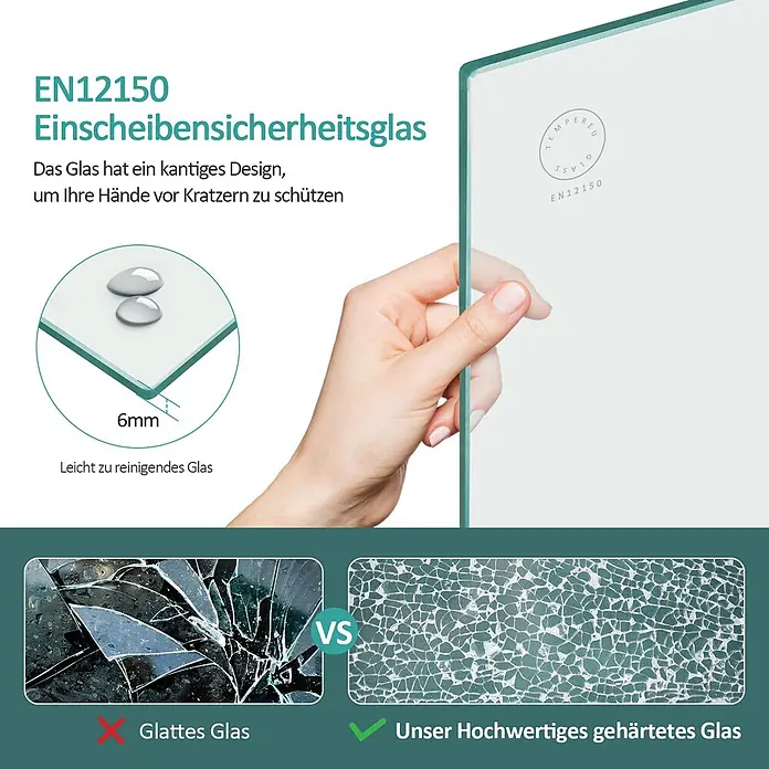 Emke Badewannenaufsatz Folenco FTSS - 3 Stk., Schwarz - 6mm Einscheibensicherheitsglas mit abgerundeten Kanten, leicht zu reinigen, zerbricht sicher in kleine Stücke.
