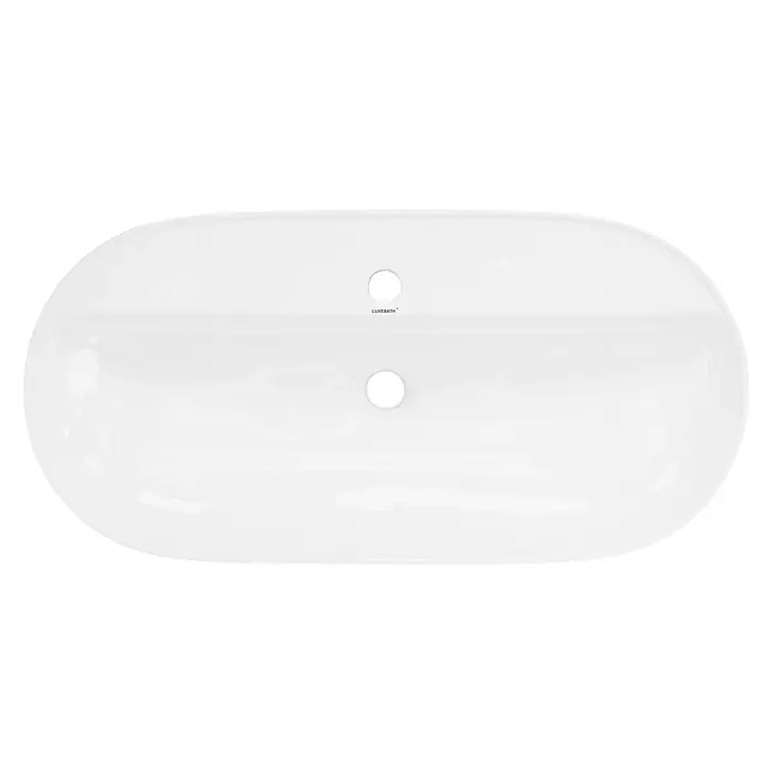 ML-Design Waschbecken Keramik Weiß 80x40x12 cm Oval mit Ablaufgarnitur -  - Weißes ovales Keramikwaschbecken mit Hahn- und Abflusslöchern.