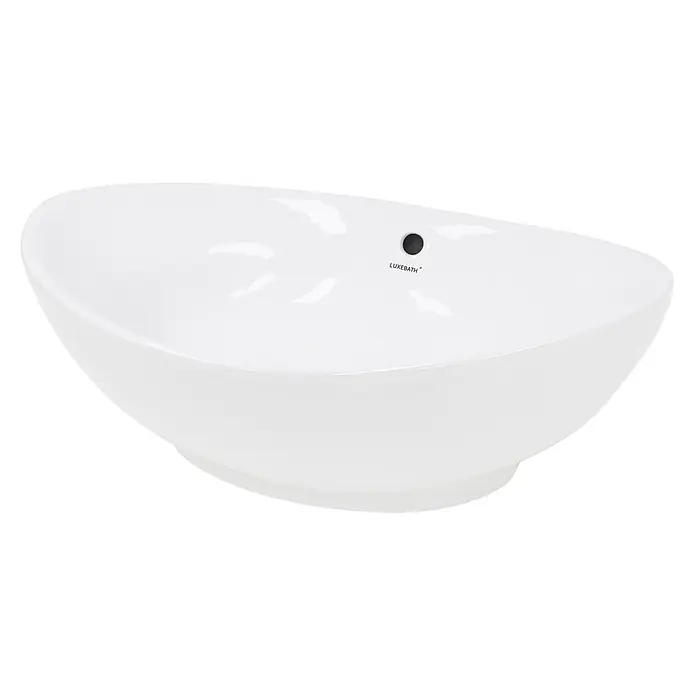 LuxeBath Waschbecken Keramik Waschtisch 590x390x200 mm Weiß Oval Spülbecken -  - Weißes, ovales Keramik-Waschbecken mit modernem Design und schwarzem Überlaufloch.