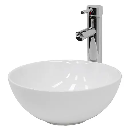 LuxeBath Waschbecken Keramik Waschtisch Ø 320 x 135 mm mit Ablaufgarnitur