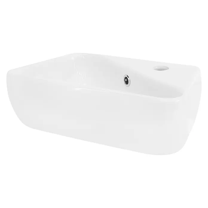 LuxeBath Aufsatzwaschbecken Waschtisch aus Keramik für Badezimmer / Gäste-WC - Ohne Spezialglasur, Weiß - Weißes Keramik-Wandwaschbecken mit Chrom-Überlauf und Hahnloch.