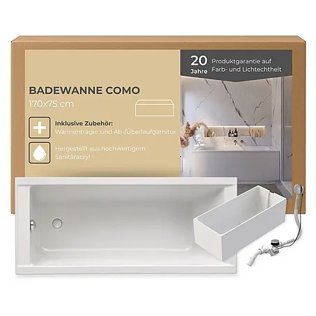Interpromo  Badewanne Como Komplettset inkl. Wannenträger 170 x 75