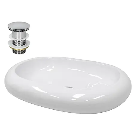 ECD Germany Waschbecken Keramik Ø350x120 mm Weiß mit Ablaufgarnitur