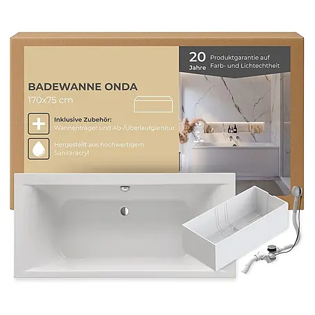 Interpromo  Badewanne Onda Komplettset inkl. Wannenträger 170 x 75