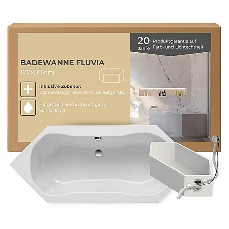 Interpromo  Badewanne Fluvia Komplettset inkl. Wannenträger 190 x 80